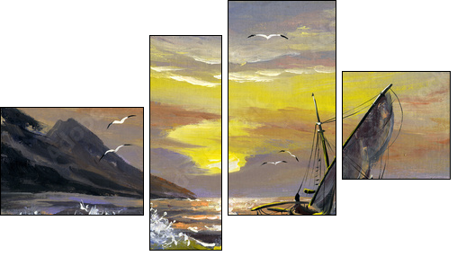 Sailing boat on a decline - Four-piece canvas print, Fortyk
