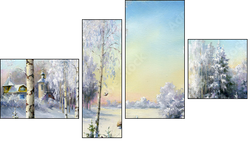 Winter village - Four-piece canvas print, Fortyk