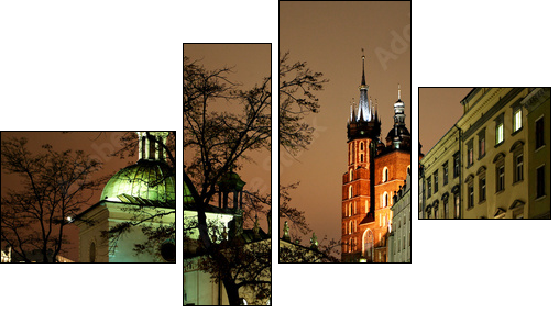 Night view of the Market Square in Krakow, Poland - Four-piece canvas print, Fortyk