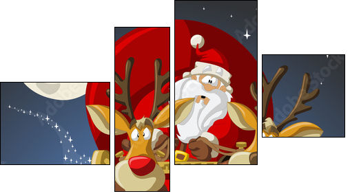 Santa-Claus on sleigh with reindeers - Four-piece canvas print, Fortyk