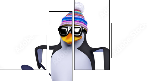3d Penguin skiing like a pro - Four-piece canvas print, Fortyk