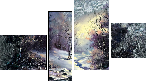 Landscape with winter wood small river - Four-piece canvas print, Fortyk