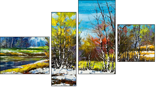 On suburb of wood in the winter - Four-piece canvas print, Fortyk