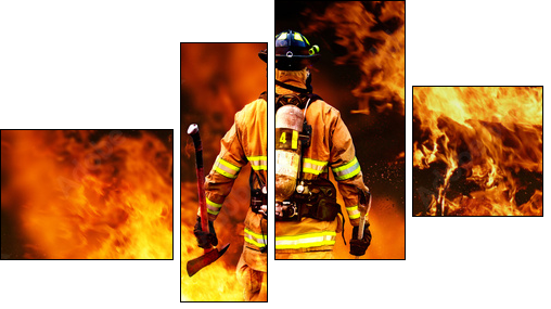 In to the fire, a Firefighter searches for possible survivors - Four-piece canvas print, Fortyk