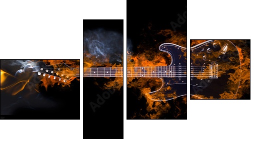 Burning Electric Guitar with reflection in water - Four-piece canvas print, Fortyk