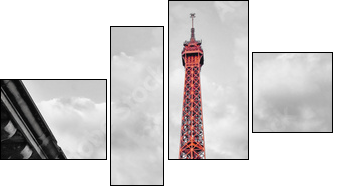 Eiffel tower monochrome and red - Four-piece canvas print, Fortyk