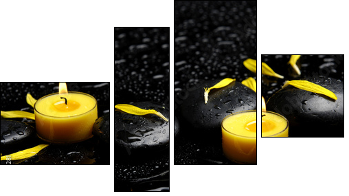 Spa concept-two candle with yellow flower petals on pebbles - Four-piece canvas print, Fortyk