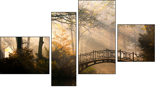Autumn - Old bridge in autumn misty park - Four-piece canvas print, Fortyk