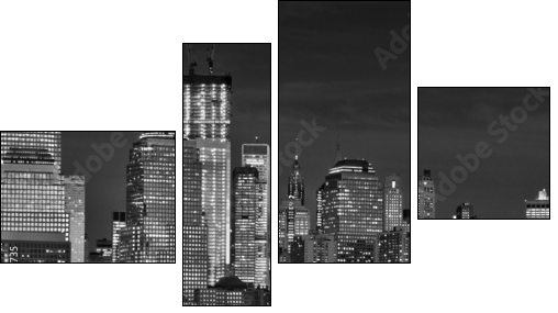 Manhattan de nuit, noir et blanc - Four-piece canvas print, Fortyk