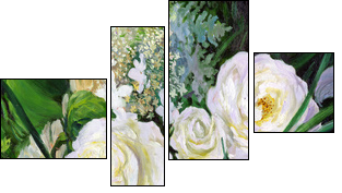 bouquet of white roses, canvas, oil - Four-piece canvas print, Fortyk