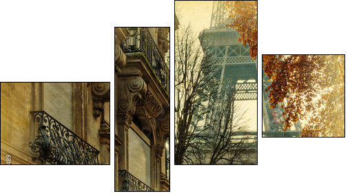 nostalgisches Bild Pariser StadthÃ¤user und Eiffelturm - Four-piece canvas print, Fortyk