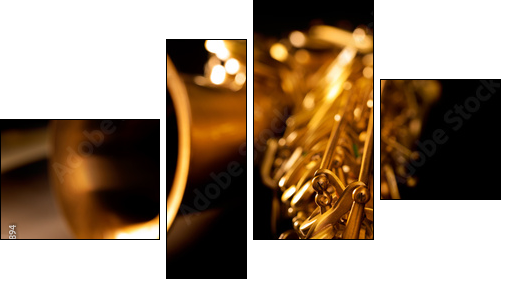 Tenor sax golden saxophone macro selective focus - Four-piece canvas print, Fortyk