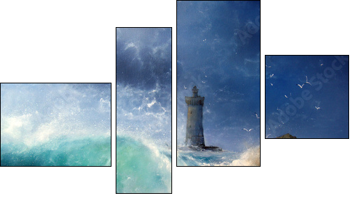Seascape Wave and lighthouse - Four-piece canvas print, Fortyk