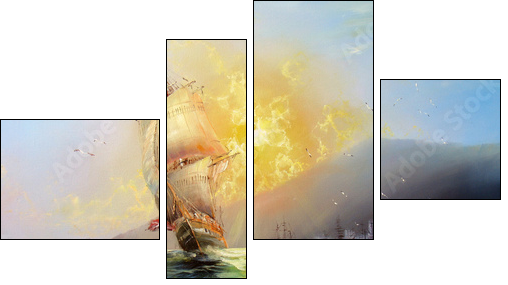 Seascape Harbor - Four-piece canvas print, Fortyk