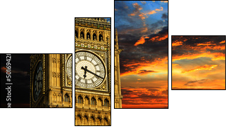 Big Ben at sunset panorama, London - Four-piece canvas print, Fortyk