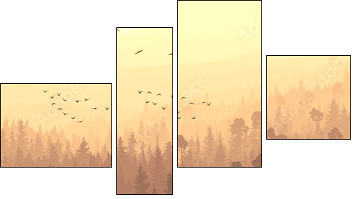 Wild birds in coniferous wood in morning fog. - Four-piece canvas print, Fortyk