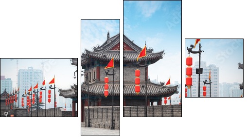 ancient tower on city wall in Xi'an - Four-piece canvas print, Fortyk