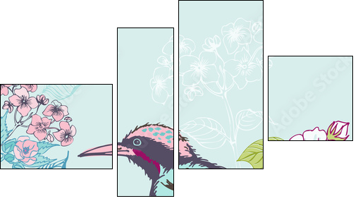 Bird with Flowers Background - for design and scrapbook - in vec - Four-piece canvas print, Fortyk