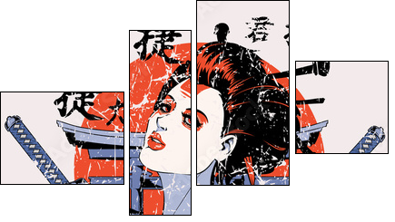 Geisha - Four-piece canvas print, Fortyk