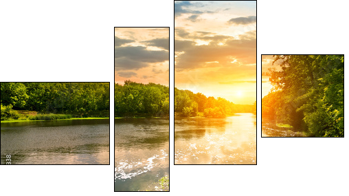 Sunset over the river in the forest - Four-piece canvas print, Fortyk