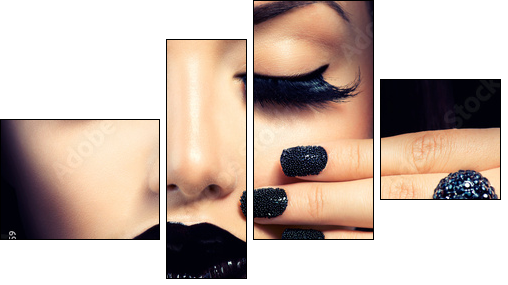 Beauty Fashion Girl with Trendy Caviar Black Manicure and Makeup - Four-piece canvas print, Fortyk