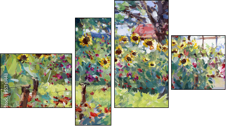 landschaft malerei bauerngarten - Four-piece canvas print, Fortyk