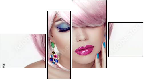 Makeup. Sexy lips. Beauty Girl Portrait with Colorful Makeup, Co - Four-piece canvas print, Fortyk