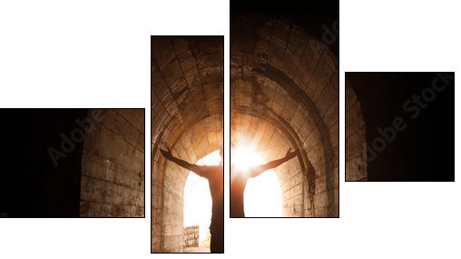 Man stands inside of old dark tunnel - Four-piece canvas print, Fortyk
