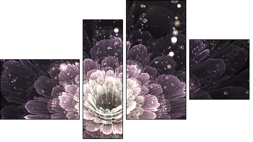 violet fractal flower with droplets of water - Four-piece canvas print, Fortyk