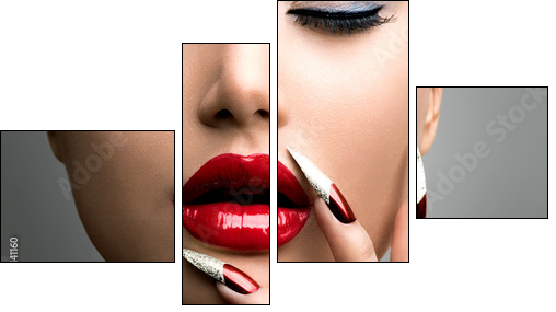 Fashion Beauty Model Girl. Manicure and Make-up. Nail art - Four-piece canvas print, Fortyk