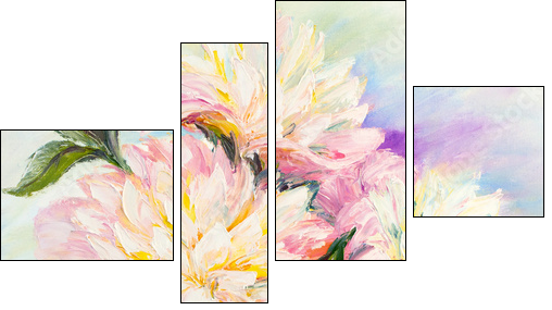Peonies, oil painting on canvas - Four-piece canvas print, Fortyk
