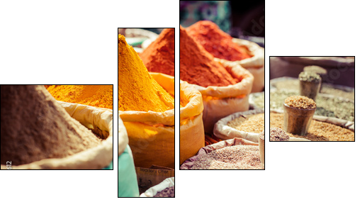 Indian colored spices at local market. - Four-piece canvas print, Fortyk