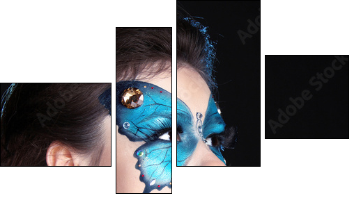 Face art portrait. Fashion Make up. Butterfly makeup on face bea - Four-piece canvas print, Fortyk