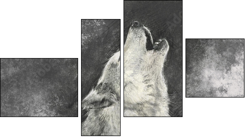 Wolf, handmade illustration on grey background - Four-piece canvas print, Fortyk