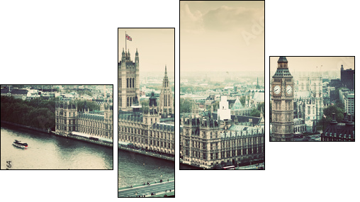 London, the UK. Big Ben, the Palace of Westminster. Vintage - Four-piece canvas print, Fortyk