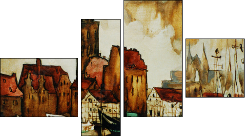 old harbour in the german city wismar, painting by oil on canvas - Four-piece canvas print, Fortyk