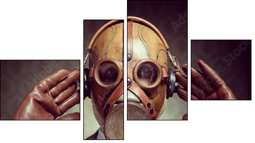 Vintage gas mask and headphones - Four-piece canvas print, Fortyk