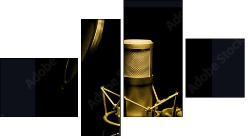 golden microphone isolated on black background - Four-piece canvas print, Fortyk