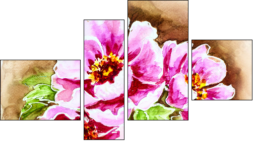 Painted watercolor card with peony flowers - Four-piece canvas print, Fortyk