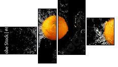 Set of fresh oranges in water splash - Four-piece canvas print, Fortyk