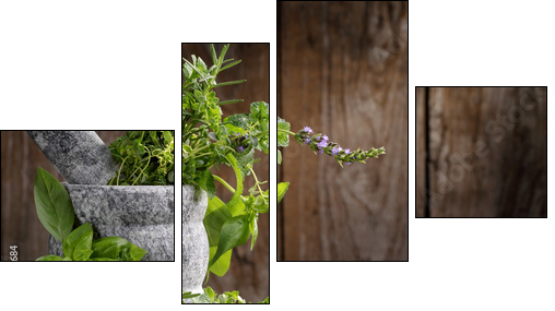 herbs in mortar - Four-piece canvas print, Fortyk