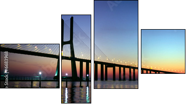Vasco da Gama bridge panorama at dusk - Four-piece canvas print, Fortyk