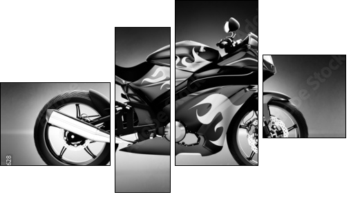 Studio Shot of Black Motorcycle - Four-piece canvas print, Fortyk