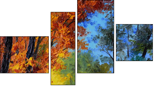Oil Painting - autumn forest with a river - Four-piece canvas print, Fortyk