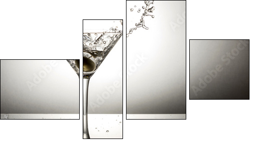 Olive splashing on martini - Four-piece canvas print, Fortyk