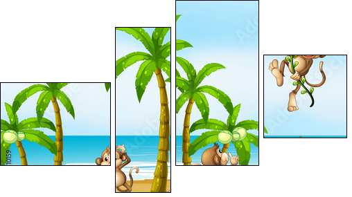 Monkey on beach - Four-piece canvas print, Fortyk