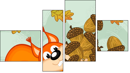 squirrel gathers acorns - vector illustration, eps - Four-piece canvas print, Fortyk