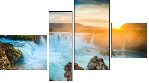 Iceland, Godafoss at sunset, beautiful waterfall, long exposure - Four-piece canvas print, Fortyk