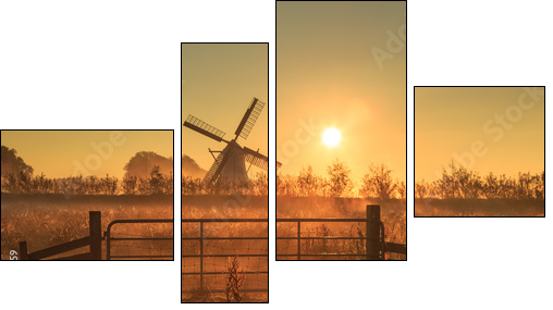 Fence and windmill in the Dutch countryside. - Four-piece canvas print, Fortyk