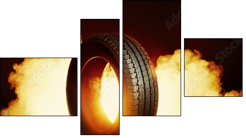 photo of black smoked burning tire - Four-piece canvas print, Fortyk